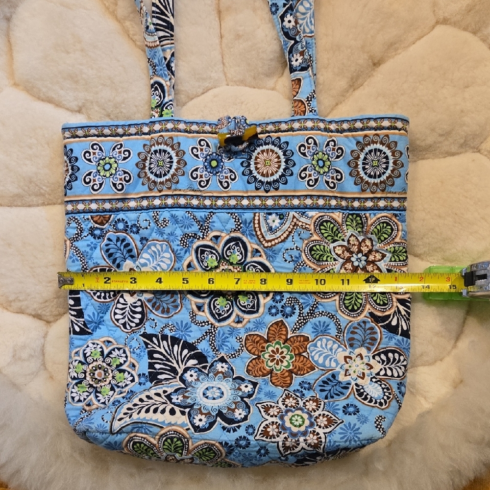 Vera Bradley Blue Floral Quilted Tote with Green & Brown Accents